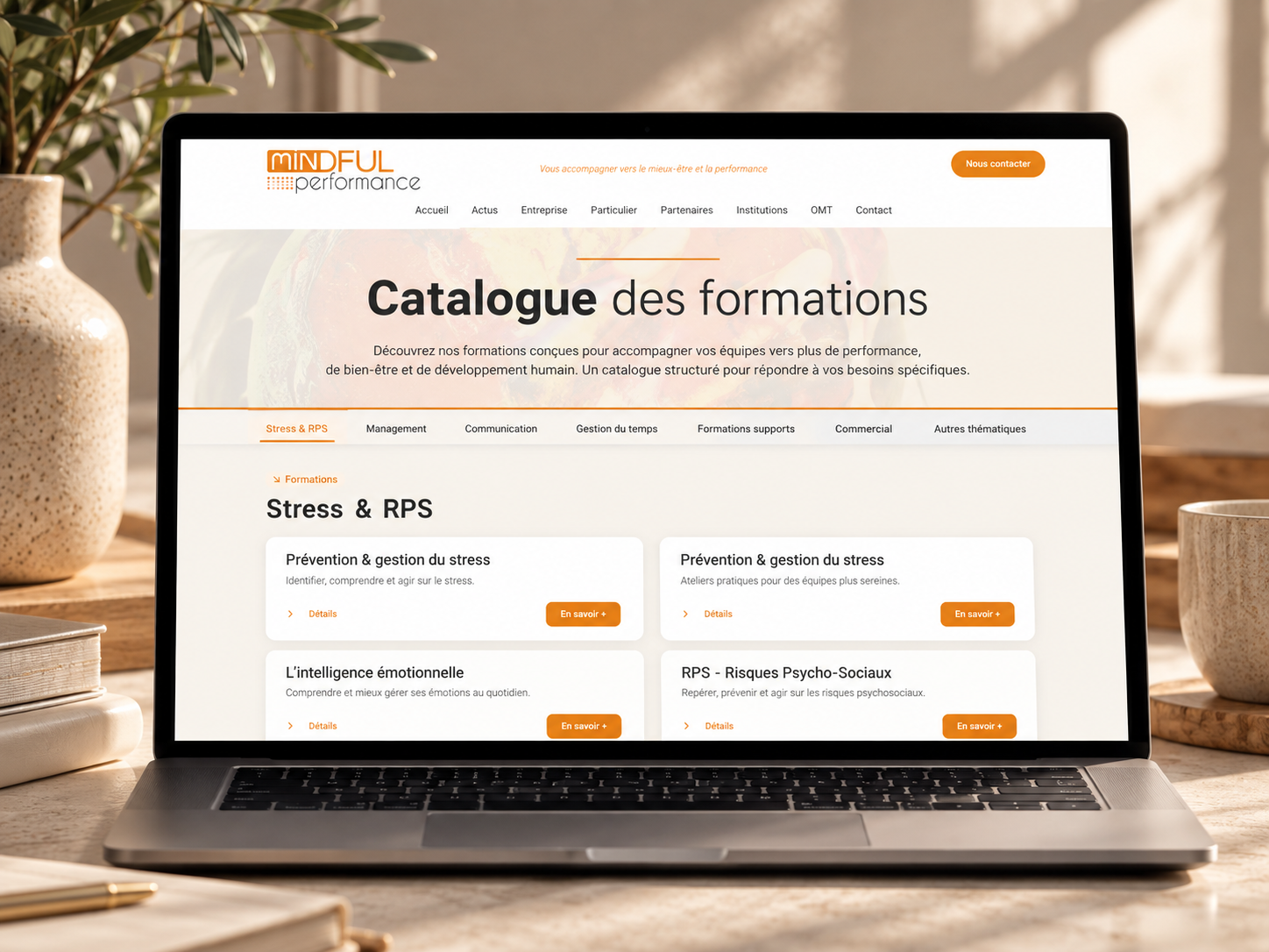 Refonte catalogue de formations – Mindful Performance Refonte UX/UI du catalogue de formations Mindful Performance sur WordPress et Divi